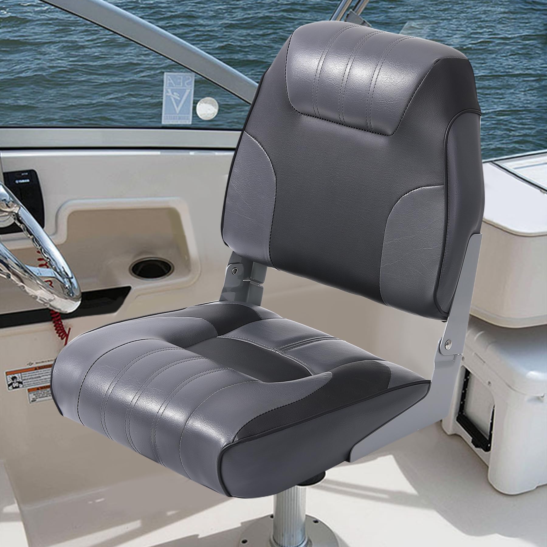 Garvee lot de 2 sièges de bateau pliants à dossier bas, mousse épaisse, PVC résistant, charnières aluminium, gris et noir