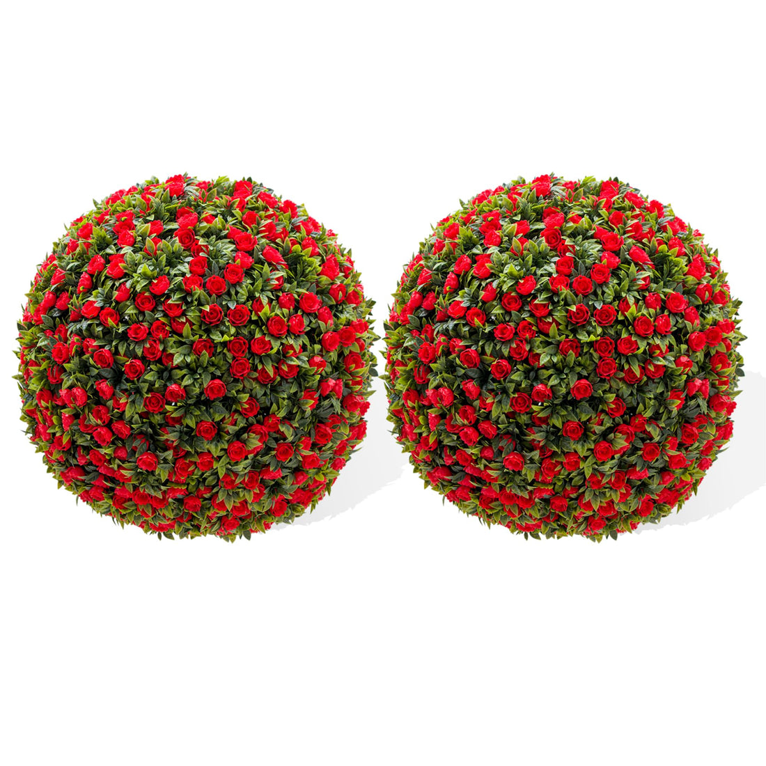 Garvee Lot de 2 Boules de Buis Artificielles 45 cm avec Fleurs, PE Résistant aux UV, pour Mariage et Balcon, Vert Rouge Blanc