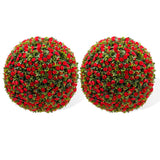 Garvee Lot de 2 Boules de Buis Artificielles 45 cm avec Fleurs, PE Résistant aux UV, pour Mariage et Balcon, Vert Rouge Blanc - Rouge