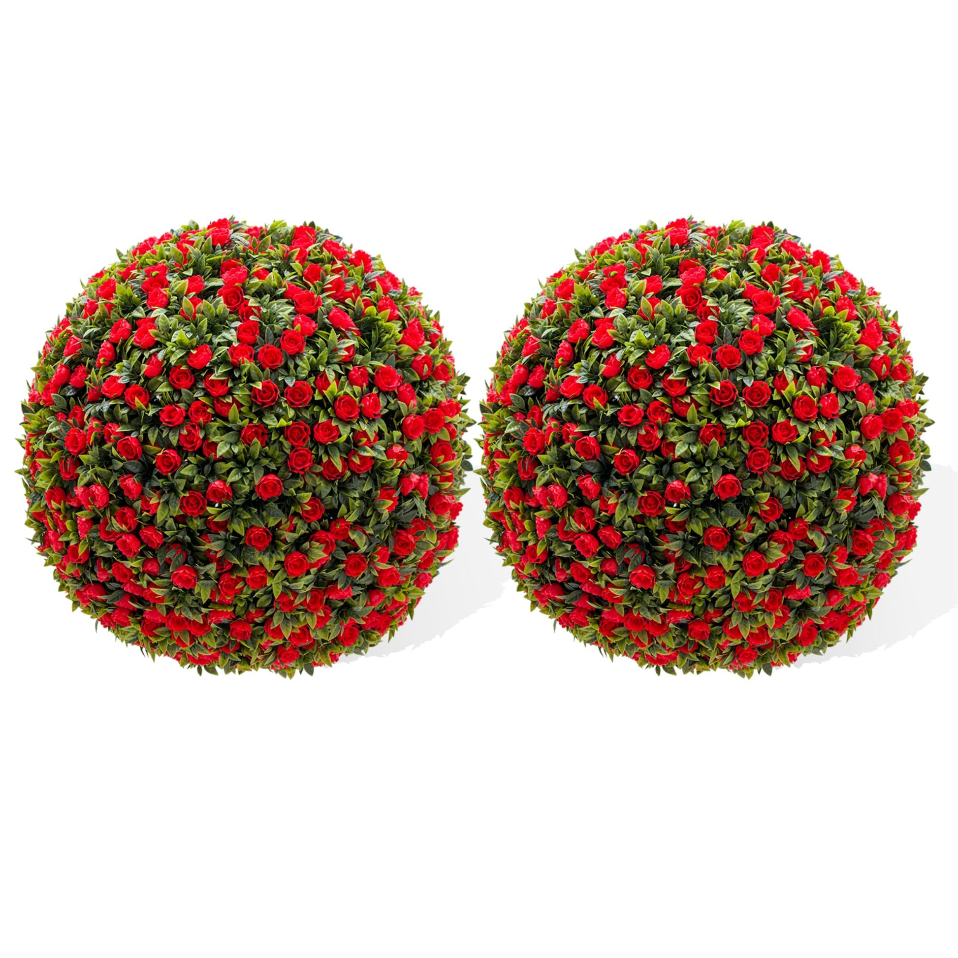 Garvee Lot de 2 Boules de Buis Artificielles 45 cm avec Fleurs, PE Résistant aux UV, pour Mariage et Balcon, Vert Rouge Blanc