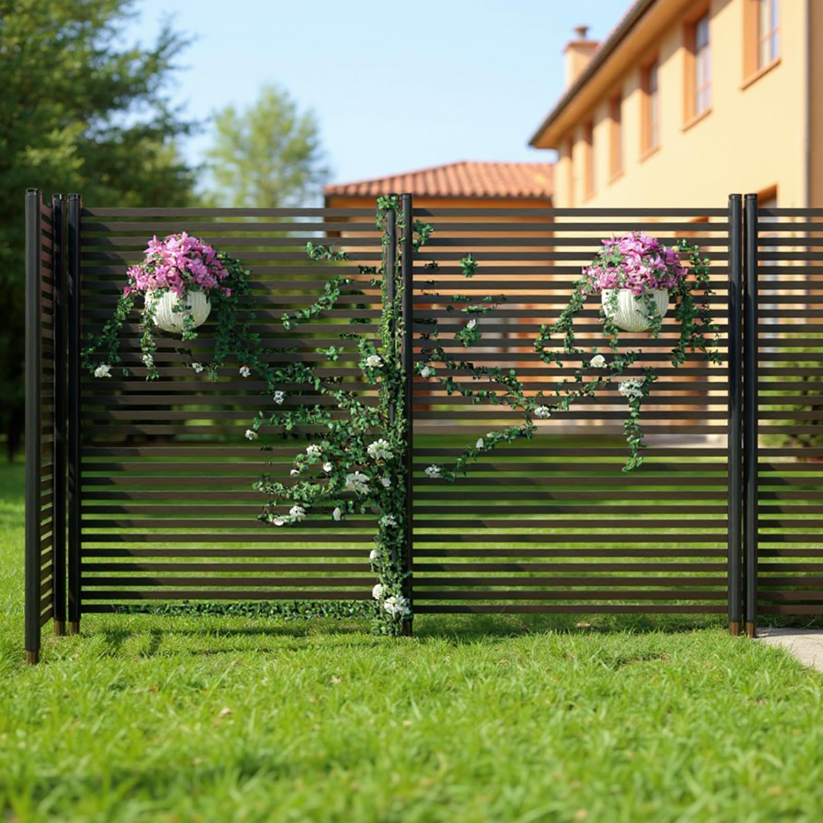 Clôture d'extérieur Garvee 119 x 89 cm, 2 panneaux métalliques, antirouille, résistante aux intempéries, pour jardin et terrasse, flexible, montage facile, grise