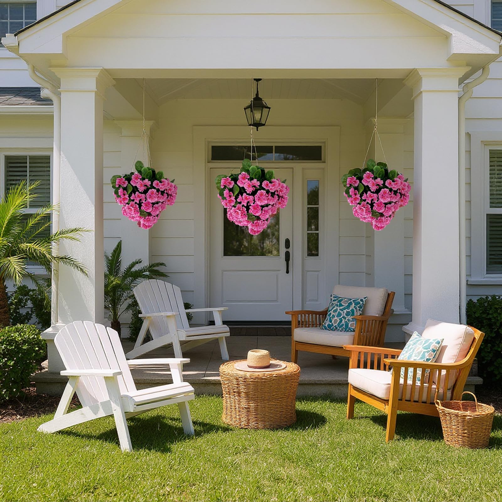 Bégonias artificiels lavande Garvee en boule de 58 cm (23 po), en polyéthylène résistant aux UV et aux intempéries, avec piquet pour le sol, pour jardin et terrasse (vert).