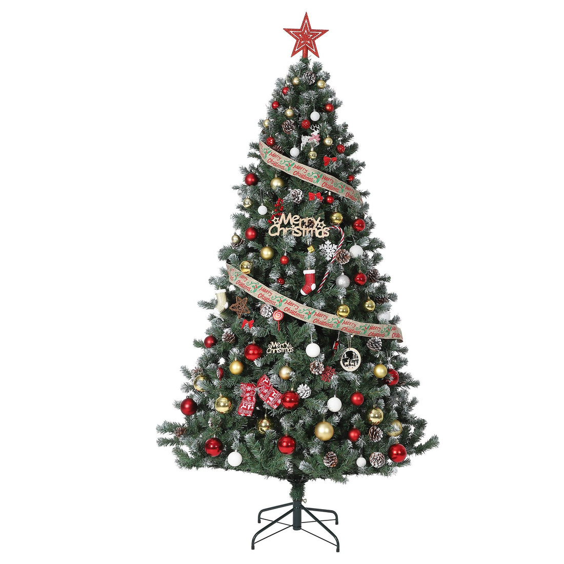 Sapin de Noël Garvee 182 cm avec éclairage LED et neige artificielle - Sapin réaliste avec lumières dorées et blanches pour une ambiance de Noël réussie