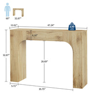 Console Garvee style ferme, 119 cm, en chêne rustique et fin, idéale pour le salon ou le couloir. Robuste et polyvalente.