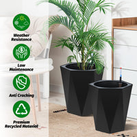 Garvee Lot de 2 jardinières diamant de 40 cm de haut, à arrosage automatique avec indicateurs de niveau d'eau, en plastique résistant aux intempéries, pour une utilisation intérieure et extérieure, blanches.
