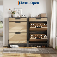 Meuble de rangement à chaussures Garvee avec 2 tiroirs pliables, 1 tiroir, en bois, pieds en métal, étroit, idéal pour l'entrée et le salon.
