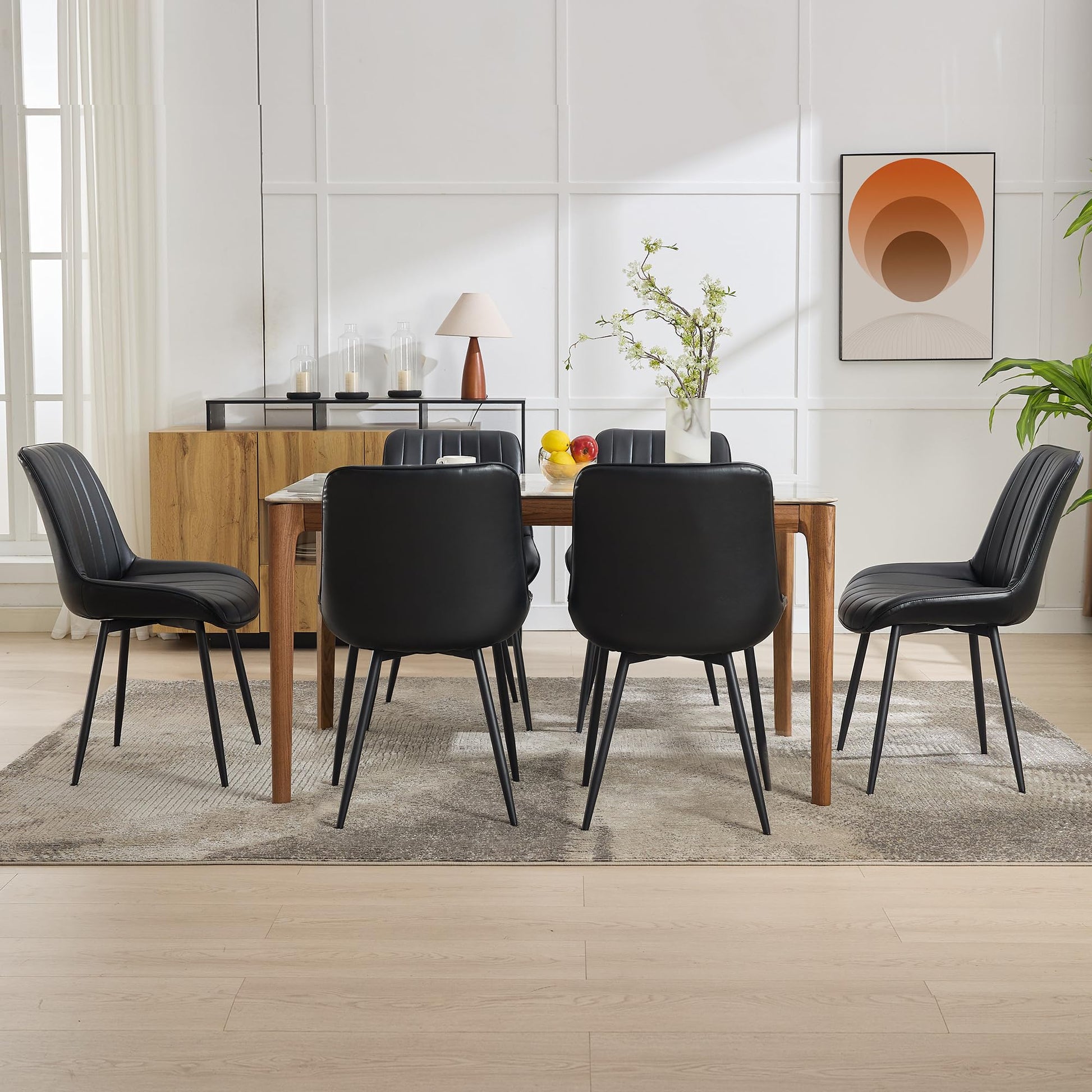 Ensemble de 2 chaises de salle à manger Garvee, chaises modernes en similicuir, assise rembourrée, pieds en métal, pour cuisine et restaurant, noires
