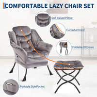 Fauteuil relax Garvee avec repose-pieds, ergonomique et robuste, revêtement en imitation fourrure de lapin, pour salon et bureau, pliable, grand format, gris