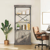 Garvee bibliothèque moderne doré avec tiroirs, 4 étagères, structure en métal, style vintage, pour salon ou bureau, 187 × 80 × 30 cm, bois naturel - Gris