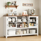 Garvee buffet cuisine 135 cm avec 2 portes en verre, 3 étagères, MDF robuste, table bar café, anti-basculement, blanc, salon et entrée - Blanc