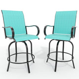 Garvee Lot de 2 tabourets de bar extérieurs pivotants 360°, assise 70cm, textilène vert, dossier haut et accoudoirs - Vert