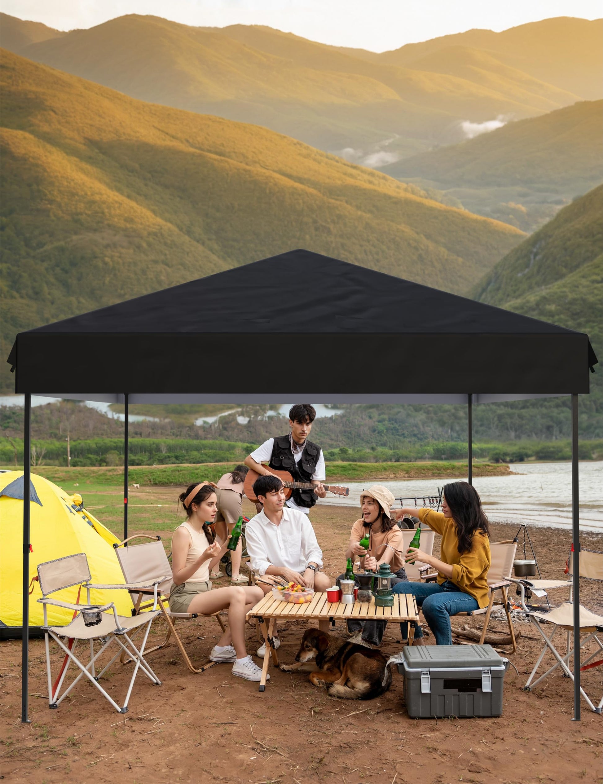Pavillon pliant Garvee 3 x 3 m (10 x 10 pi) en tissu Oxford 210D, protection UPF 50+, imperméable, idéal pour le camping et les marchés, hauteur réglable, blanc