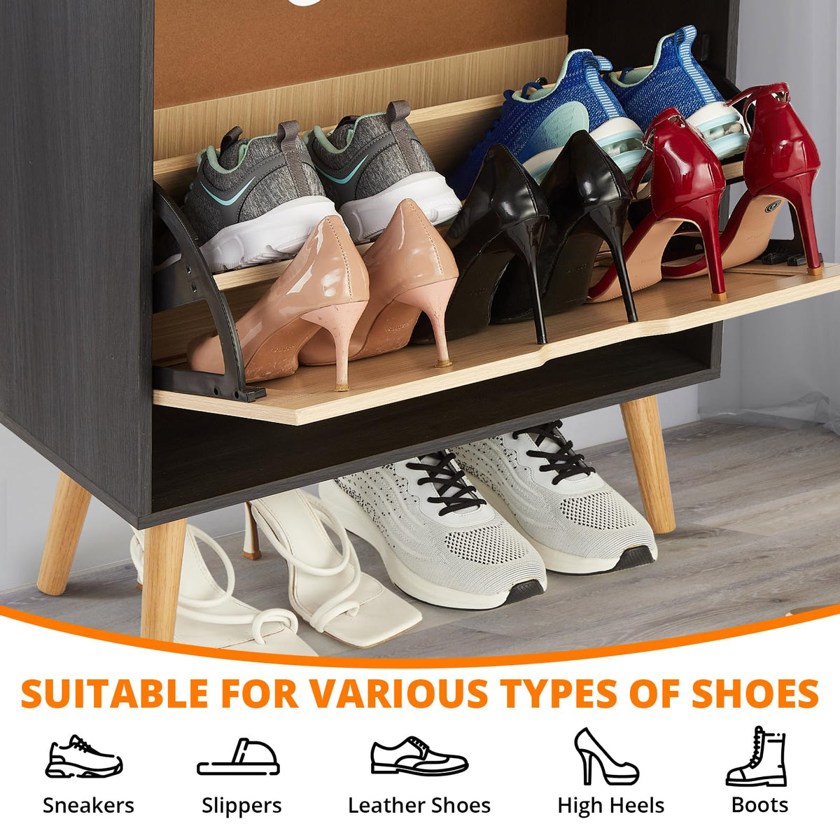 Meuble à chaussures Garvee pour entrée avec organiseur en rotin, tiroir rabattable, aéré, compact, 98,2 x 60 x 23,5 cm, MDF, couleur naturelle