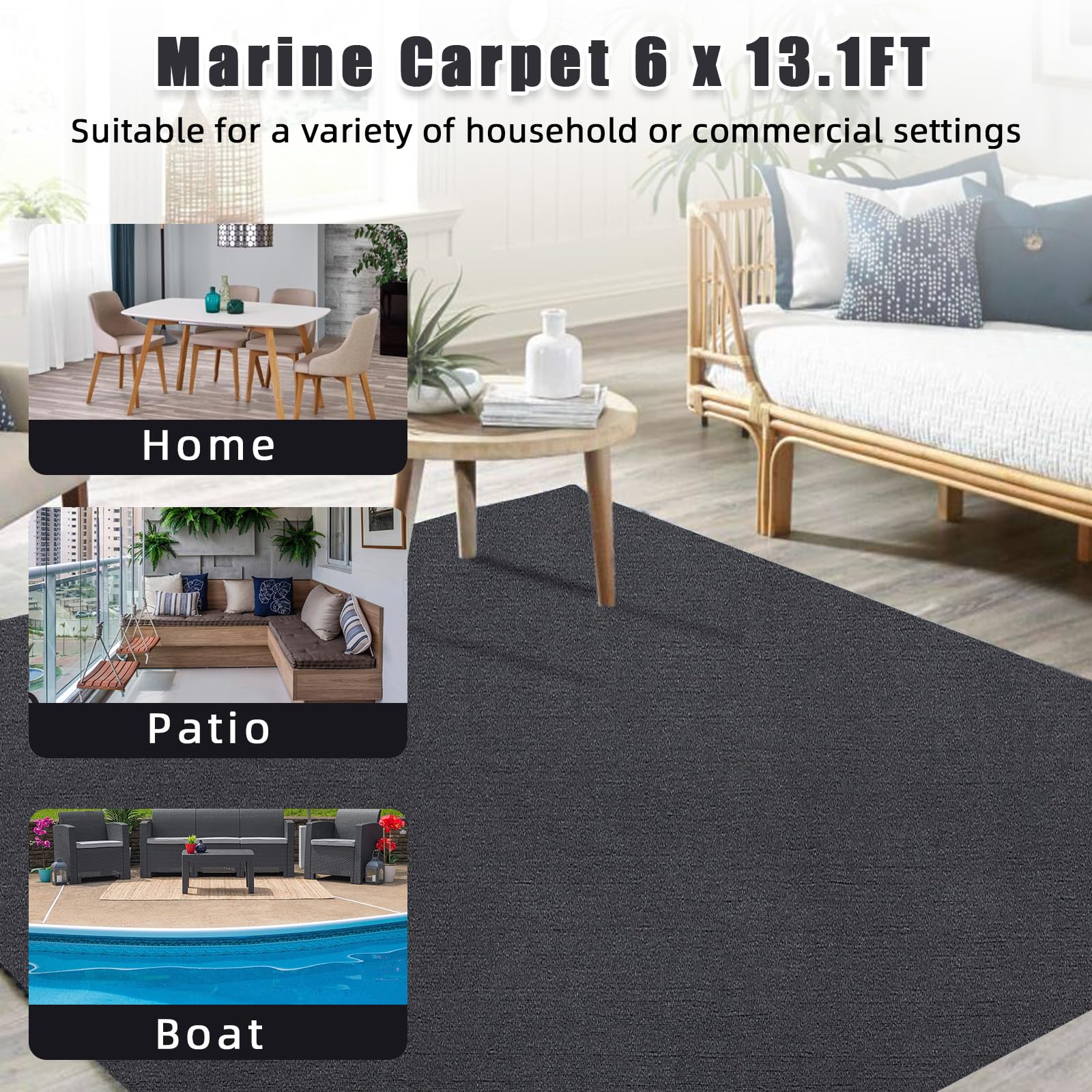 Tapis de sol marin antidérapant Garvee 1,8 x 4 m, gris, pour bateaux, yachts, SUP, kayaks et camping-cars.