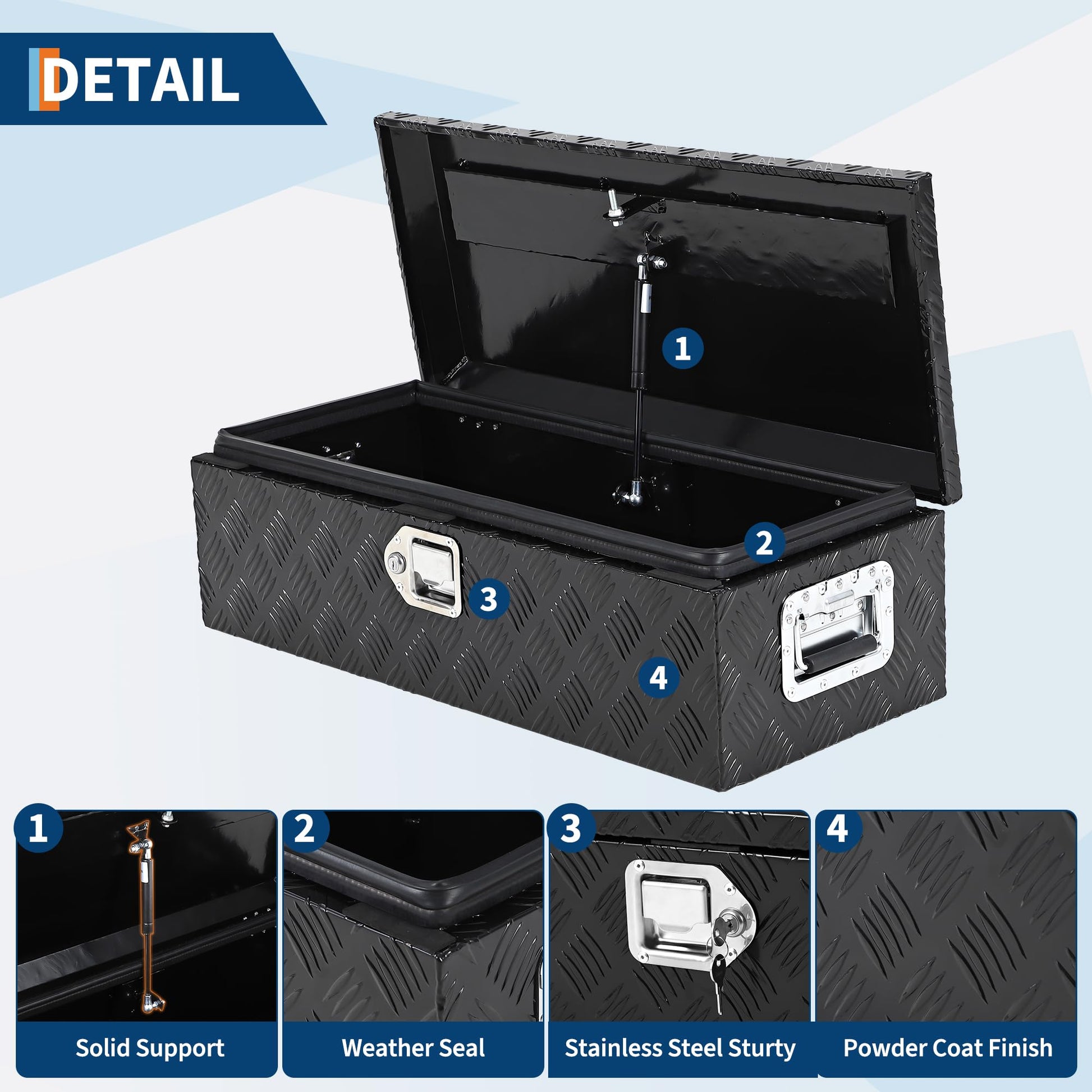 Coffre à outils Garvee 39 pouces en aluminium pour camionnettes, étanche, verrouillable, robuste, avec poignée, pour atelier et transport, argent