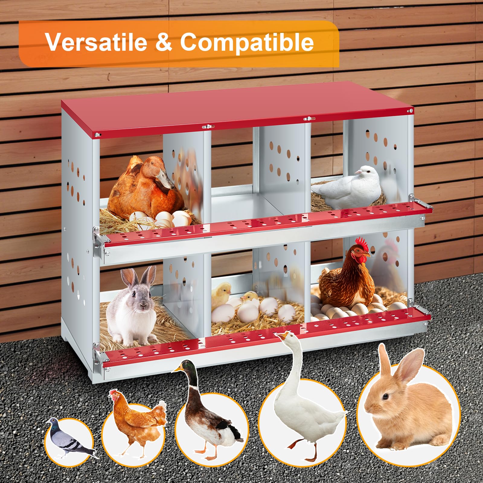 Nichoir Garvee à 6 compartiments – Acier galvanisé, ventilé, robuste, grand pour poules et lapins