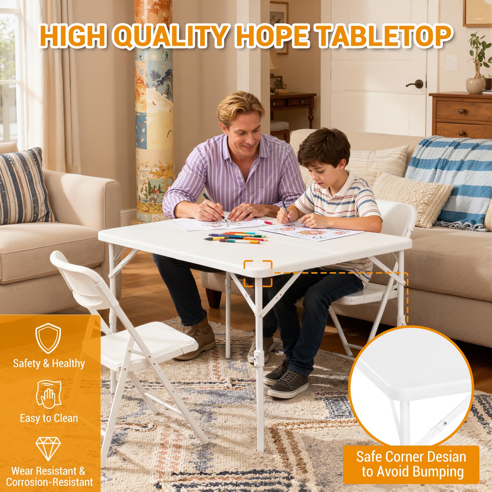 Table carrée pliante Garvee 86 cm (34 po) - Portable et multifonctionnelle - Plateau en plastique, structure en métal - Idéale pour le camping, les pique-niques, le bureau et les fêtes - Blanche