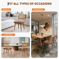 Ensemble de 2 chaises de salle à manger Garvee en rotin style Mid-Century, avec dossier tissé à la main, assise rembourrée, structure en bois et revêtement en similicuir marron, pour la cuisine et la salle à manger.