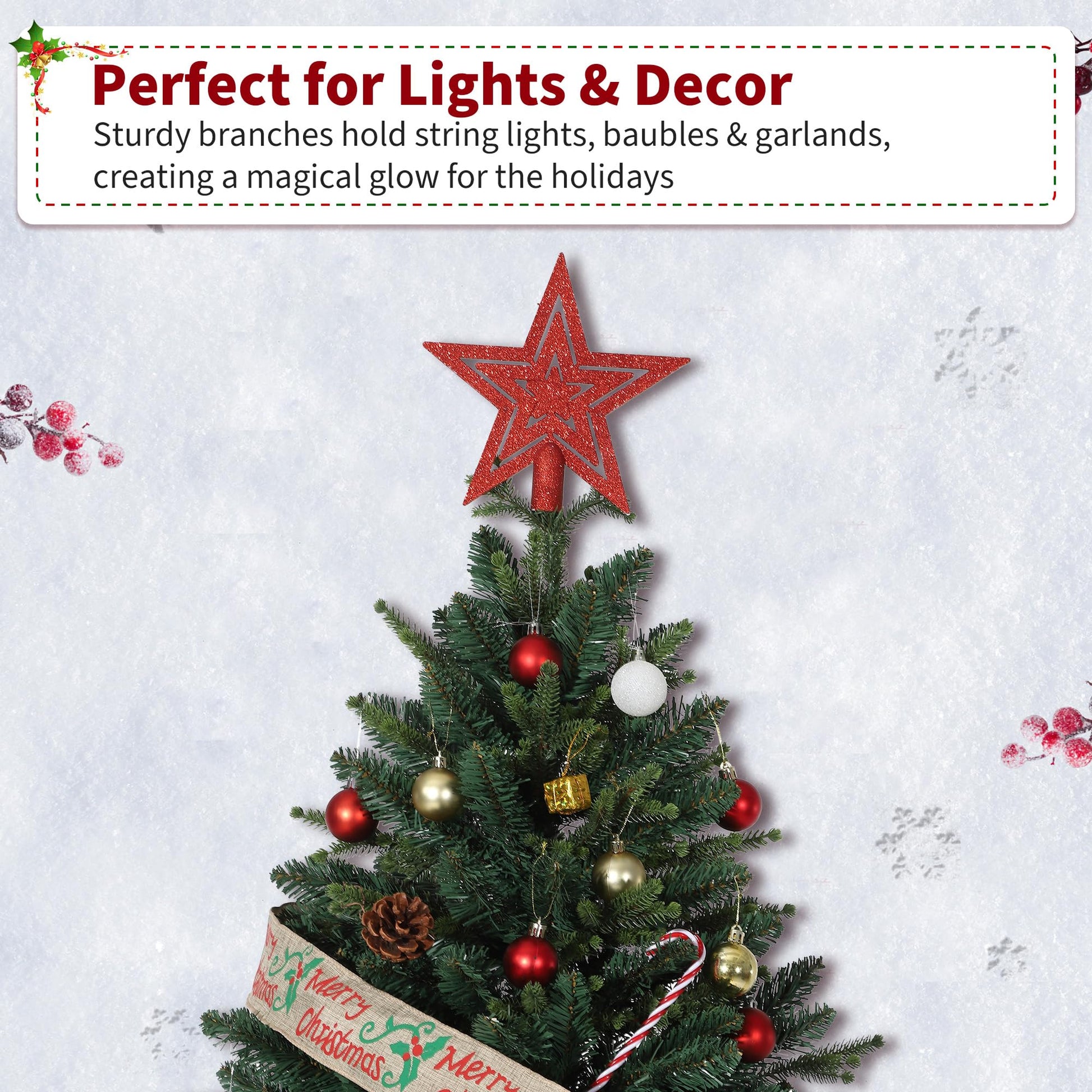 Sapin de Noël artificiel Garvee 180 cm en PE/PVC, illuminé pour créer une ambiance de Noël festive et idéale pour les fêtes de famille.