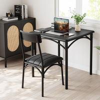 Ensemble de salle à manger Garvee pour 2 personnes avec chaises rembourrées, structure robuste en MDF et acier, noir rustique, gain de place, idéal pour les petites pièces
