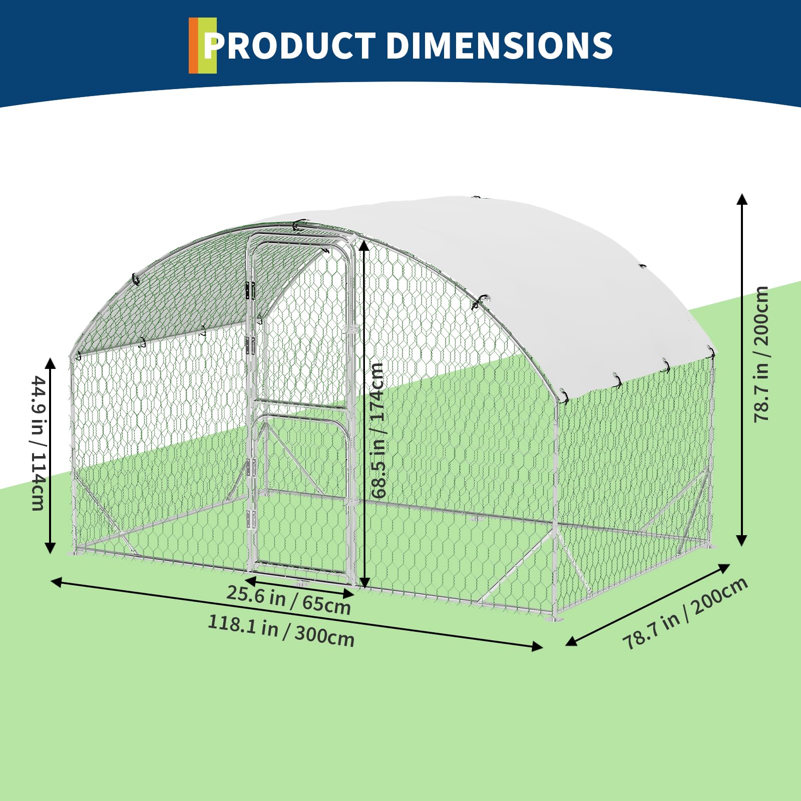 Poulailler Garvee grand format de 2 m (6,5 pi) en métal imperméable avec protection UV, double porte, structure triangulaire renforcée pour poules et canards, jardin