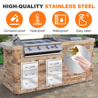 Tiroirs de cuisine extérieure Garvee en acier inoxydable – 35,6 cm L x 52 cm H x 58,4 cm P, parfaits pour les espaces barbecue et les cuisines extérieures