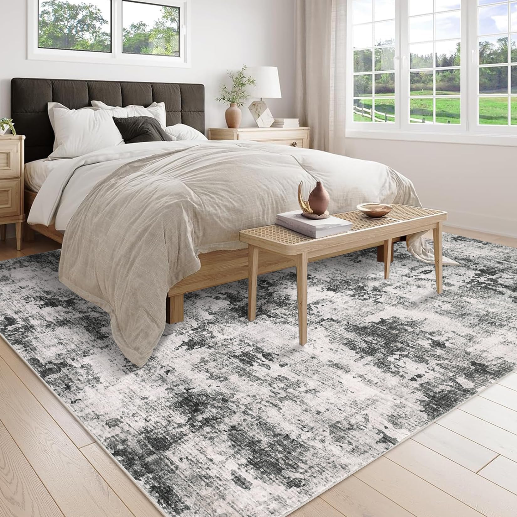 Tapis lavable moderne Garvee, antidérapant, doux et résistant, idéal pour les enfants et les animaux domestiques, 120 x 170 cm, gris