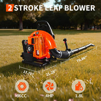 Garvee Souffleur de Feuilles à Dos 2 Temps 66 cm³, 4,0 CV, Débit d’Air 25 m³/min, Vitesse 515 km/h, Plastique, pour Jardiniers et Entreprises Paysagistes, Orange et Noir