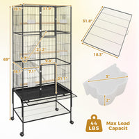 Garvee cage à oiseaux 175 cm avec roulettes et mangeoires, structure métallique sécurisée, pour perroquets et perruches, grise