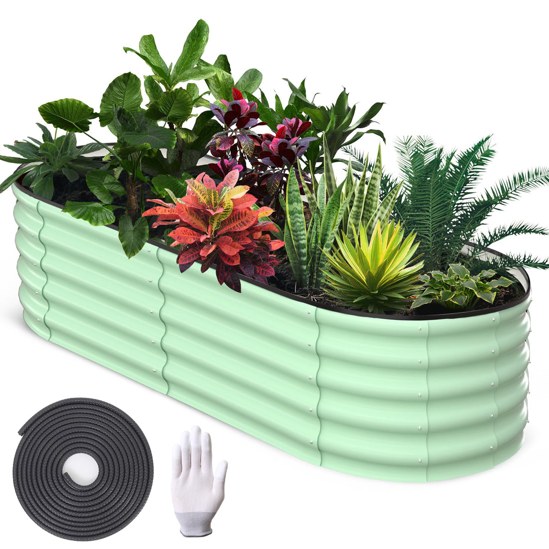 Potager surélevé Garvee, en métal ovale, avec revêtement aluminium-magnésium-zinc, pour le jardin, flexible, antirouille, stable, moderne et durable.