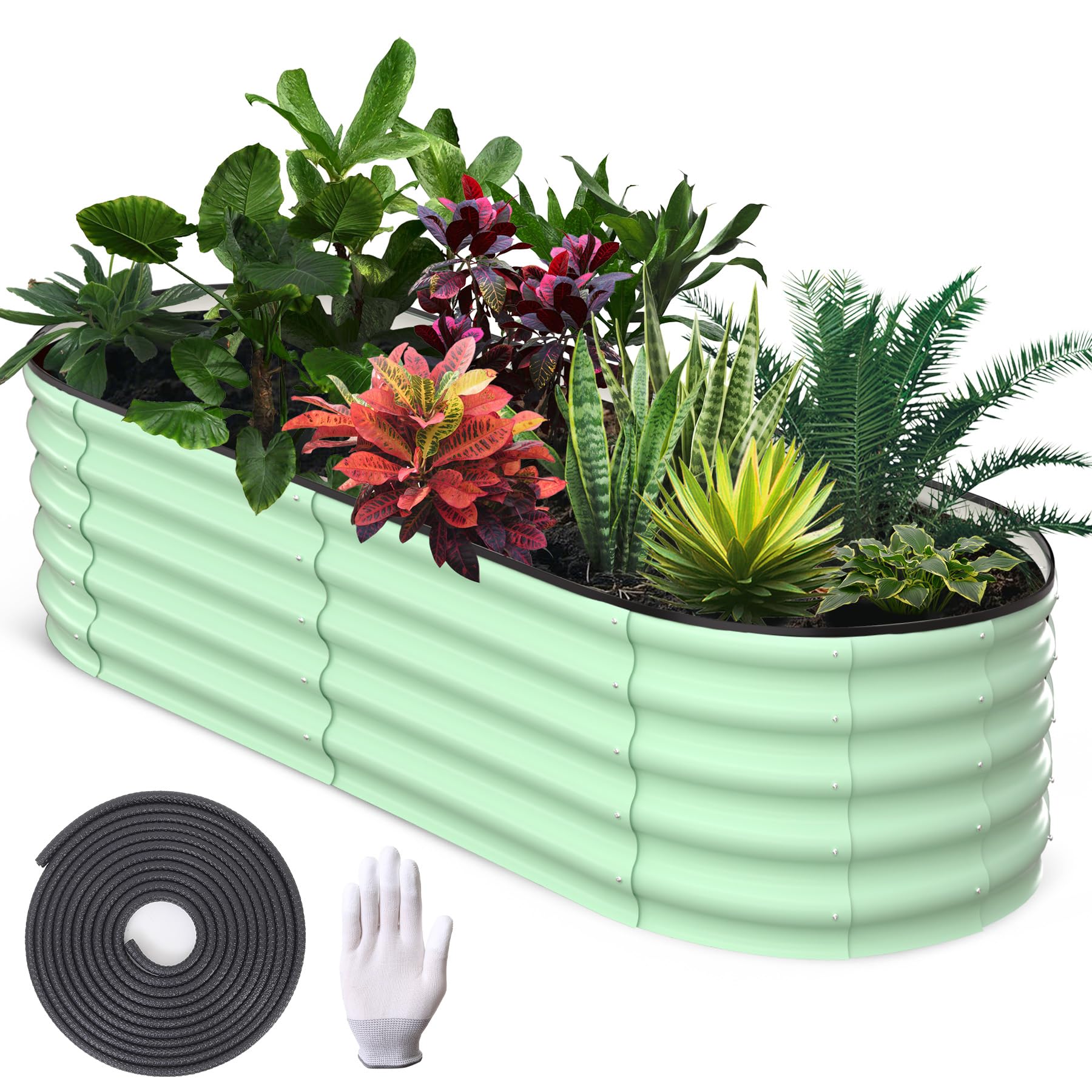 Potager surélevé Garvee, en métal ovale, avec revêtement aluminium-magnésium-zinc, pour le jardin, flexible, antirouille, stable, moderne et durable.
