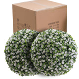 Garvee Lot de 2 Boules de Buis Artificielles 45 cm avec Fleurs, PE Résistant aux UV, pour Mariage et Balcon, Vert Rouge Blanc - Blanc