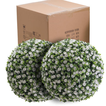 Garvee Lot de 2 Boules de Buis Artificielles 45 cm avec Fleurs, PE Résistant aux UV, pour Mariage et Balcon, Vert Rouge Blanc