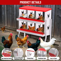 Garvee pondoir pour poules à 6 compartiments avec pieds, collecteur d’œufs automatique en acier galvanisé de 0,7 mm, nichoir avec toit incliné pour volailles, poulailler et ferme, rouge