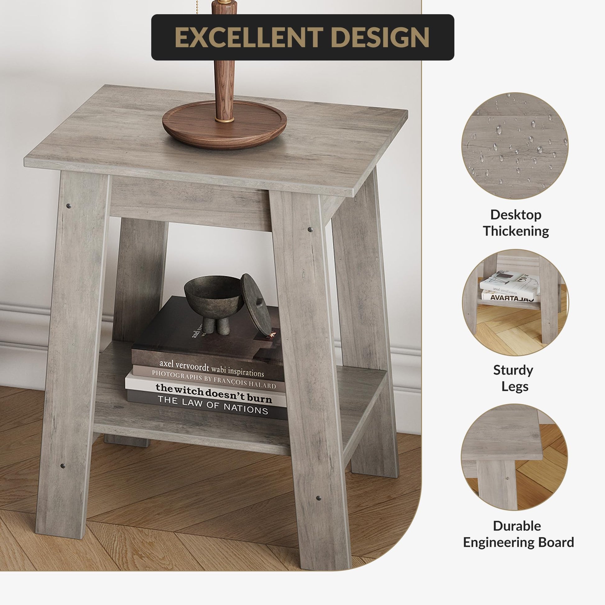 Garvee table d’appoint style campagne à 2 niveaux, rangement, 38 × 6 × 57 cm, blanche