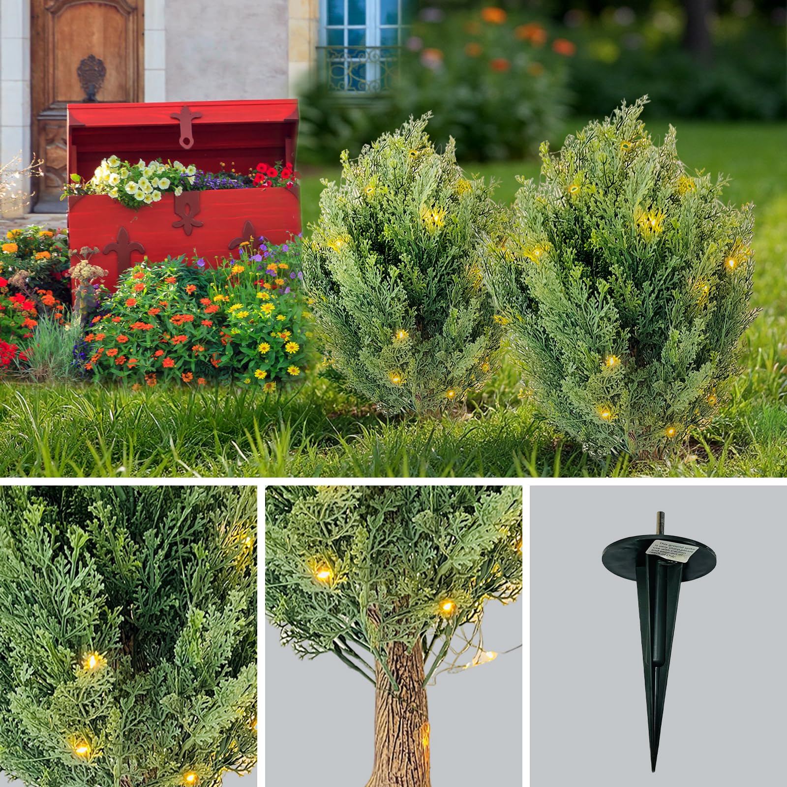 Garvee Lot de 2 cyprès artificiels en boule de 76 cm avec piquet pour jardin et terrasse, verts, résistants aux intempéries et aux UV