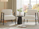 Garvee Chaise confortable blanche lot de 2 avec coussin à mousse à ressort, accoudoirs en bois, structure métallique pour salon et chambre, robuste et stable, beige
