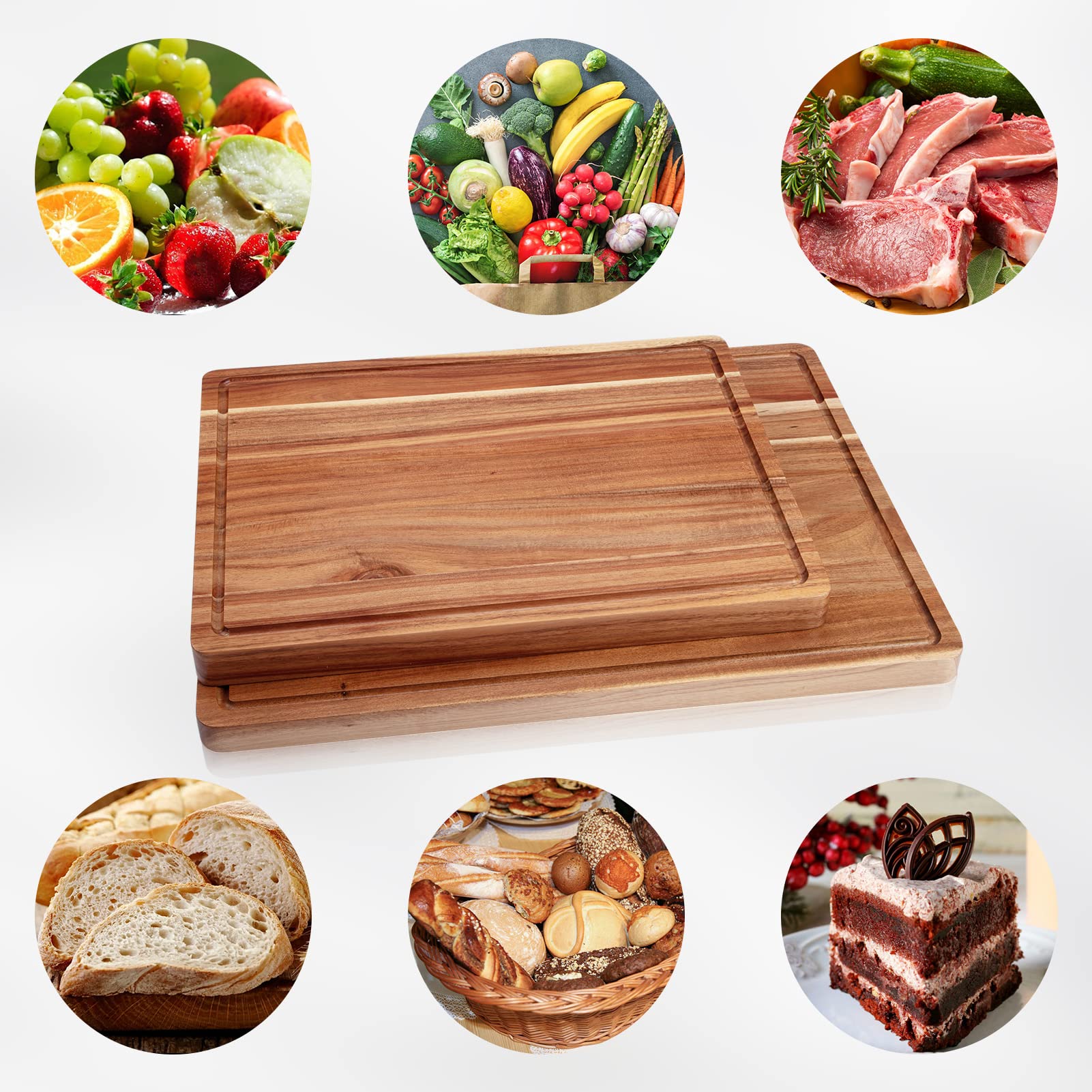 Planche à découper Garvee en bois d'acacia 50×38×3,8 cm – Avec rainure à jus, double face, robuste et polyvalente