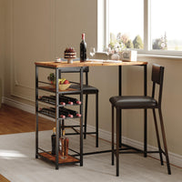 Table de salle à manger Garvee pour 2 personnes avec 4 compartiments de rangement, porte-gobelet et casier à vin, structure robuste en acier, design rustique en bois, idéale pour les petits espaces, compacte, marron