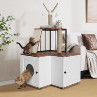Garvee Arbre à chat 2 en 1 grand modèle avec bac à litière intégré, plusieurs niveaux, griffoir en bois et balles suspendues, pour intérieur
