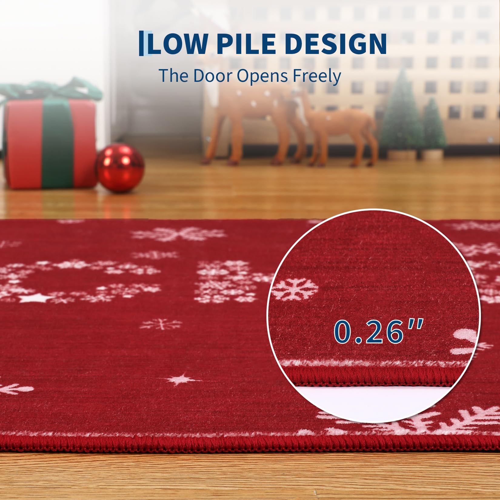 Tapis de salon Garvee, motif élan rouge, lavable et antidérapant, décoration de Noël pour chambre, cuisine, salle à manger, bureau, 120 x 170 cm, rouge
