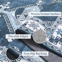 Tapis de couloir moderne Garvee, lavable en machine, motif géométrique marocain, pour salon, chambre, salle à manger ou bureau, gris-bleu