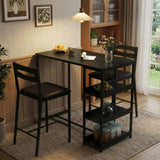 Garvee Ensemble Table et 2 Chaises de Cuisine 3 Pièces avec Rangements, Chaises Rembourrées, Structure en Métal et Bois, Noir, Idéal pour Petits Espaces - Noir