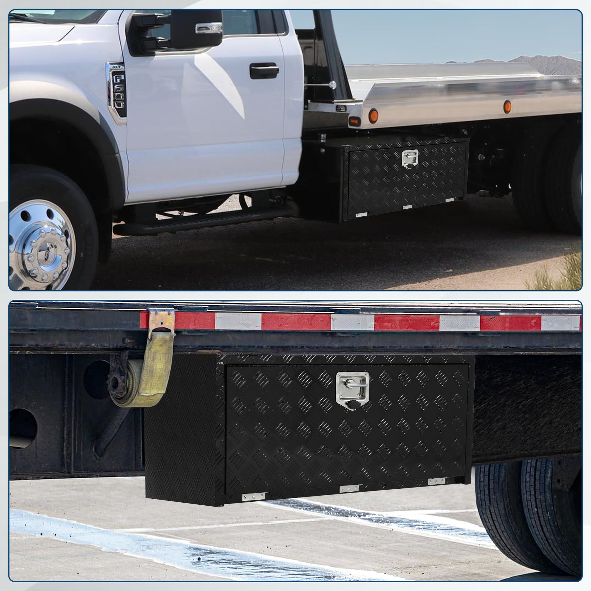 Coffre à outils Garvee 24 pouces en aluminium, coffre de rangement sous châssis, étanche, robuste, verrouillable, peu encombrant, noir, pour camionnettes et camping-cars