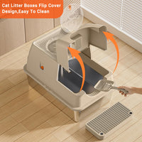 Bac à litière pour chat Garvee en acier inoxydable avec couvercle, extra large, double entrée, robuste, 60 x 40 x 39 cm, argent