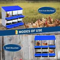 Garvee Pondoir à poules bleu 6 compartiments sans pieds, acier galvanisé, ventilation et système de collecte des œufs, pour poulailler
