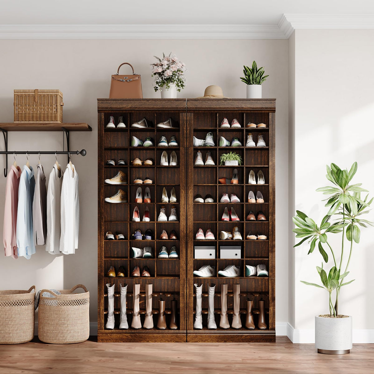 Meuble à chaussures Garvee à 10 niveaux et 30 compartiments, avec un espace haut pour les bottes, en MDF, anti-basculement, idéal pour l'entrée et le salon, blanc.