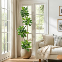 Figuier lyre artificiel Garvee de 1,80 m avec pot boule, décor de mousse, feuilles flexibles pour salon et bureau, entretien facile, vert