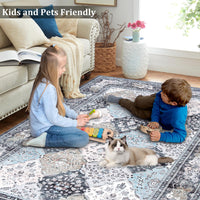 Tapis Garvee Boho, lavables et antidérapants, pour salon, salle à manger, chambre, cuisine, bleu, 120 x 170 cm