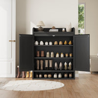 Garvee meuble à chaussures en rotin avec 2 portes, étagères réglables, 5 niveaux, MDF, noir, pour entrée et salon